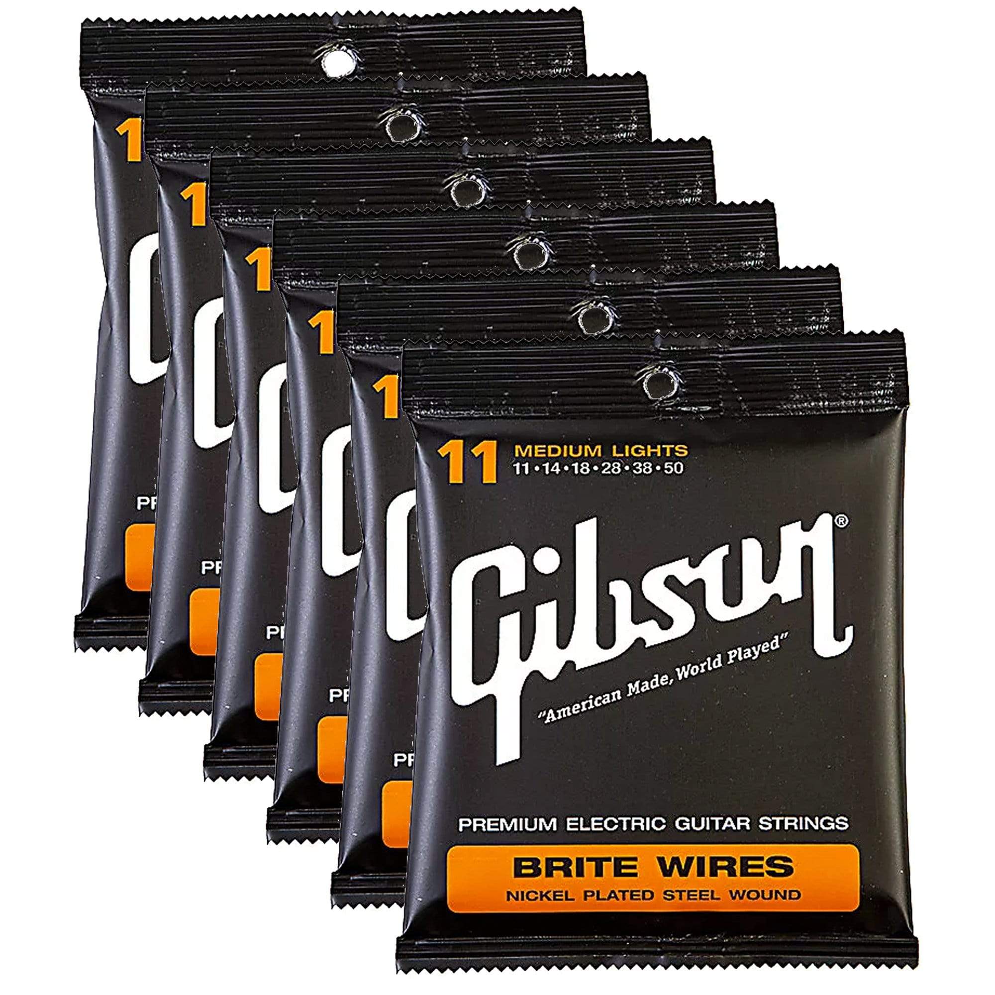 Gibson Gear Brite Wires Electric Guitar Strings Medium Light 11-50 (6 Pack Bundle) Accessories / Strings / Guitar Strings