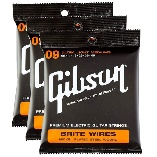 Gibson Gear Brite Wires Electric Guitar Strings Ultra Light Medium Custom 9-46 (3 Pack Bundle) Accessories / Strings / Guitar Strings
