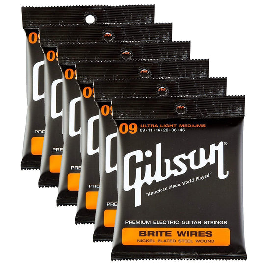 Gibson Gear Brite Wires Electric Guitar Strings Ultra Light Medium Custom 9-46 (6 Pack Bundle) Accessories / Strings / Guitar Strings