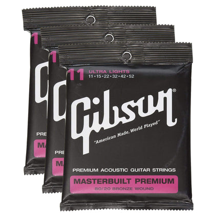 Gibson Gear Masterbuilt Premium 80/20 Bronze Acoustic Guitar Strings 11-52 (3 Pack Bundle) Accessories / Strings / Guitar Strings