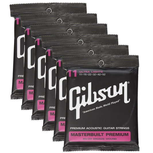 Gibson Gear Masterbuilt Premium 80/20 Bronze Acoustic Guitar Strings 11-52 (6 Pack Bundle) Accessories / Strings / Guitar Strings