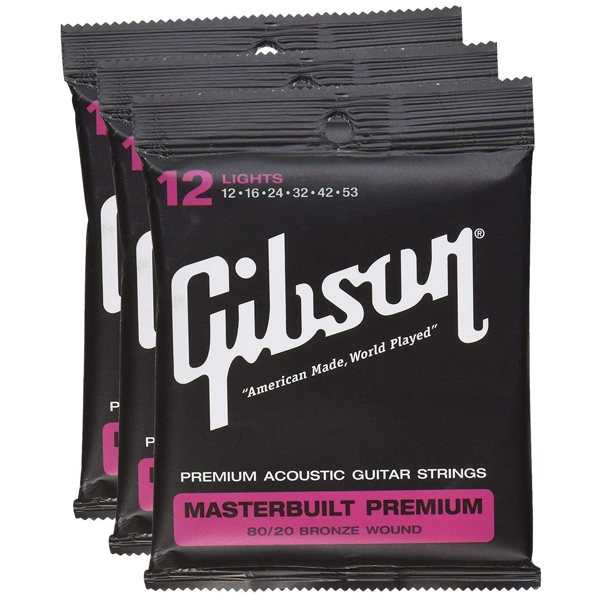 Gibson Gear Masterbuilt Premium 80/20 Bronze Acoustic Guitar Strings 12-53 (3 Pack Bundle) Accessories / Strings / Guitar Strings