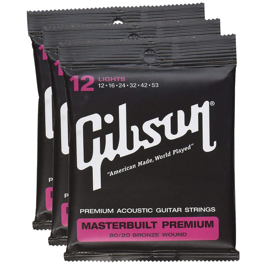 Gibson Gear Masterbuilt Premium 80/20 Bronze Acoustic Guitar Strings 12-53 (3 Pack Bundle) Accessories / Strings / Guitar Strings