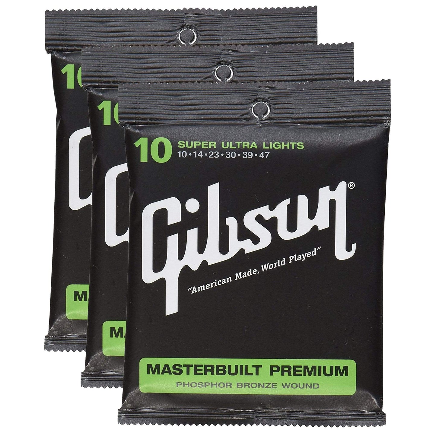 Gibson Gear Masterbuilt Premium Phosphor Bronze Acoustic Guitar Strings 10-47 (3 Pack Bundle) Accessories / Strings / Guitar Strings