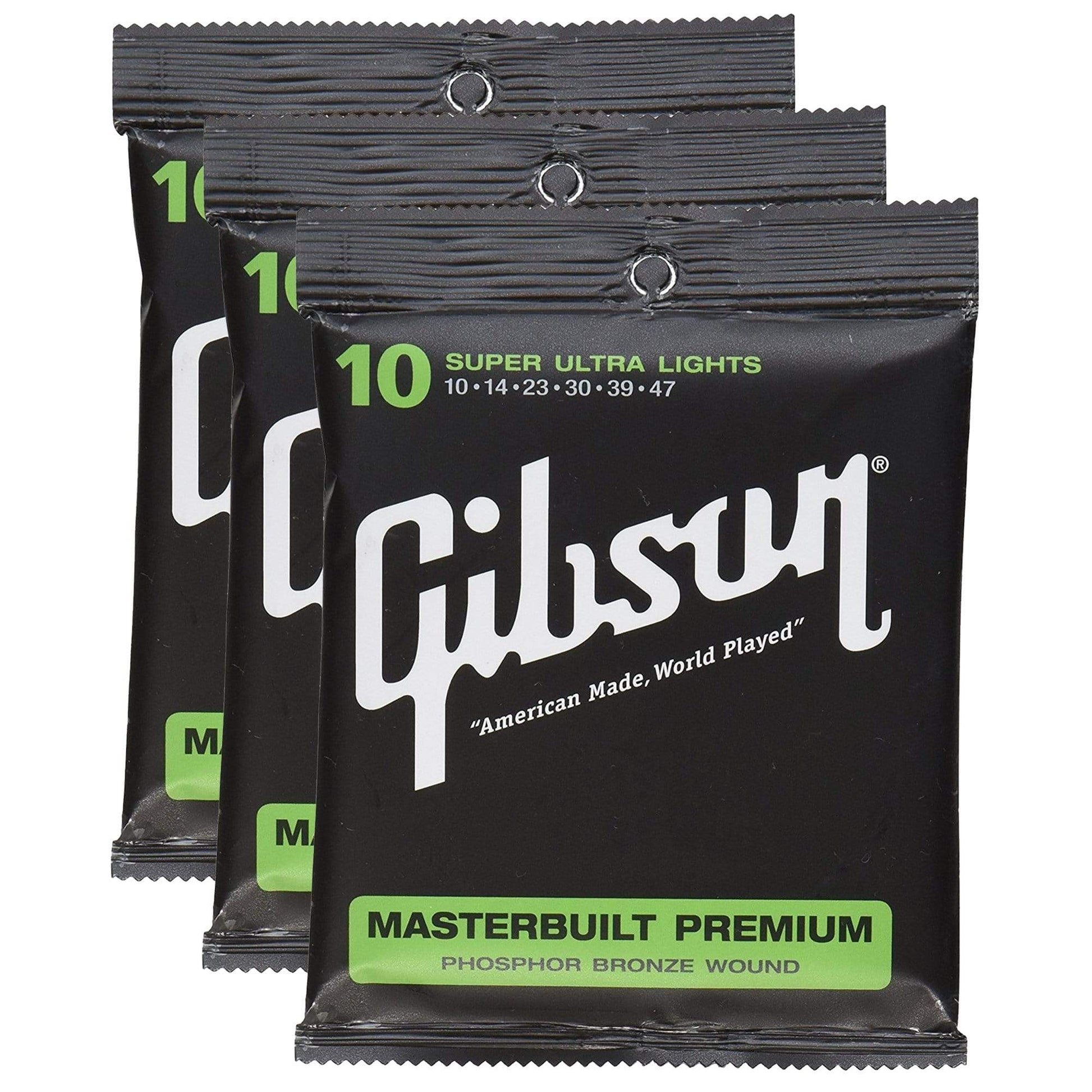 Gibson Gear Masterbuilt Premium Phosphor Bronze Acoustic Guitar Strings 10-47 (3 Pack Bundle) Accessories / Strings / Guitar Strings