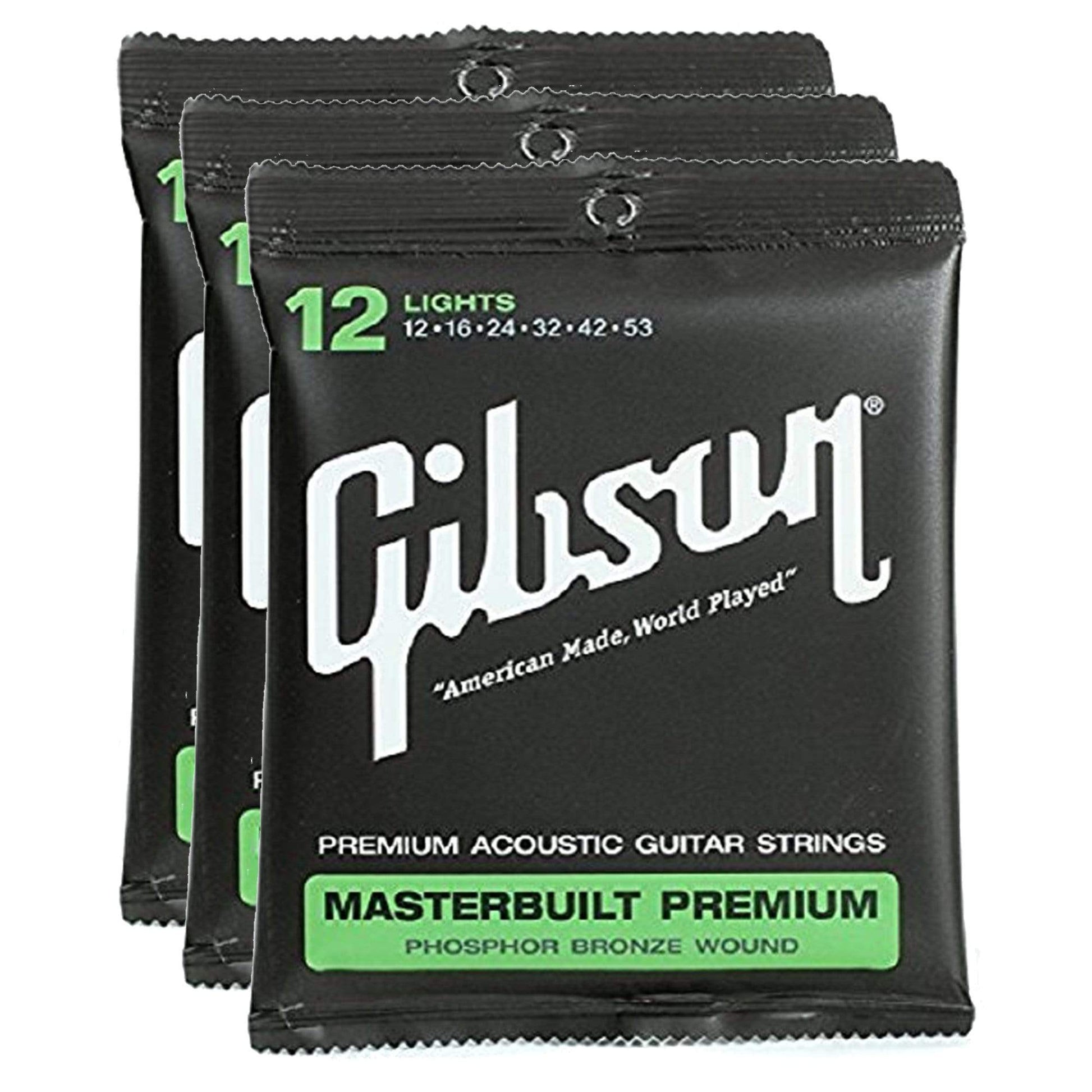 Gibson Gear Masterbuilt Premium Phosphor Bronze Acoustic Guitar Strings 12-53 (3 Pack Bundle) Accessories / Strings / Guitar Strings