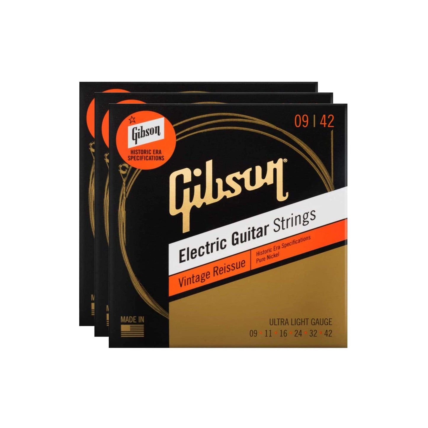 Gibson Vintage Reissue Electric Guitar Strings Ultra-Light Gauge 9-42 3 Pack Bundle Accessories / Strings / Guitar Strings