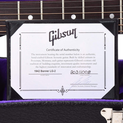 Gibson Montana Custom Shop Historic Reissue 1942 Banner LG-2 Vintage Sunburst Acoustic Guitars / Concert