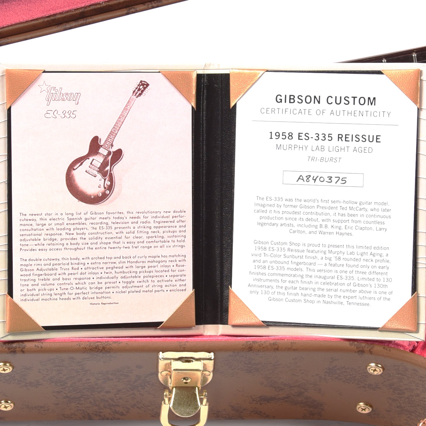 Gibson Custom Shop Limited Edition 1958 ES-335 Murphy Lab Light Aged Tri-Color Sunburst Electric Guitars / Semi-Hollow