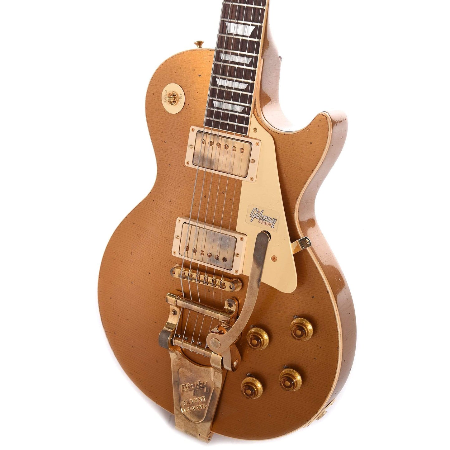 Gibson Custom 1957 Les Paul Standard Plain Top Pearl Gold Heavy Aged w/Bigsby Electric Guitars / Solid Body