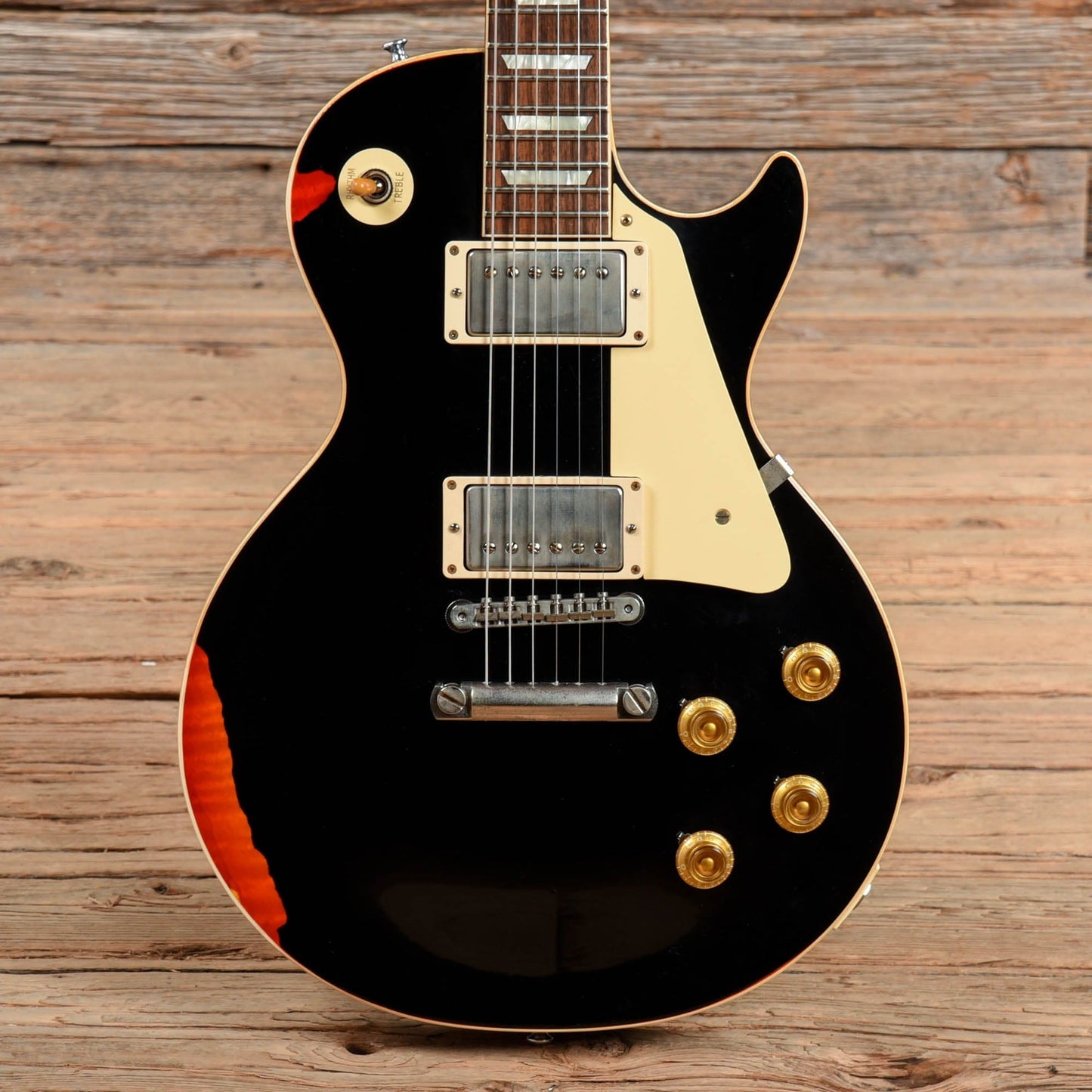 Gibson Custom 1958 Les Paul Standard Reissue Aged Ebony Painted Over Sunburst 2017 Electric Guitars / Solid Body