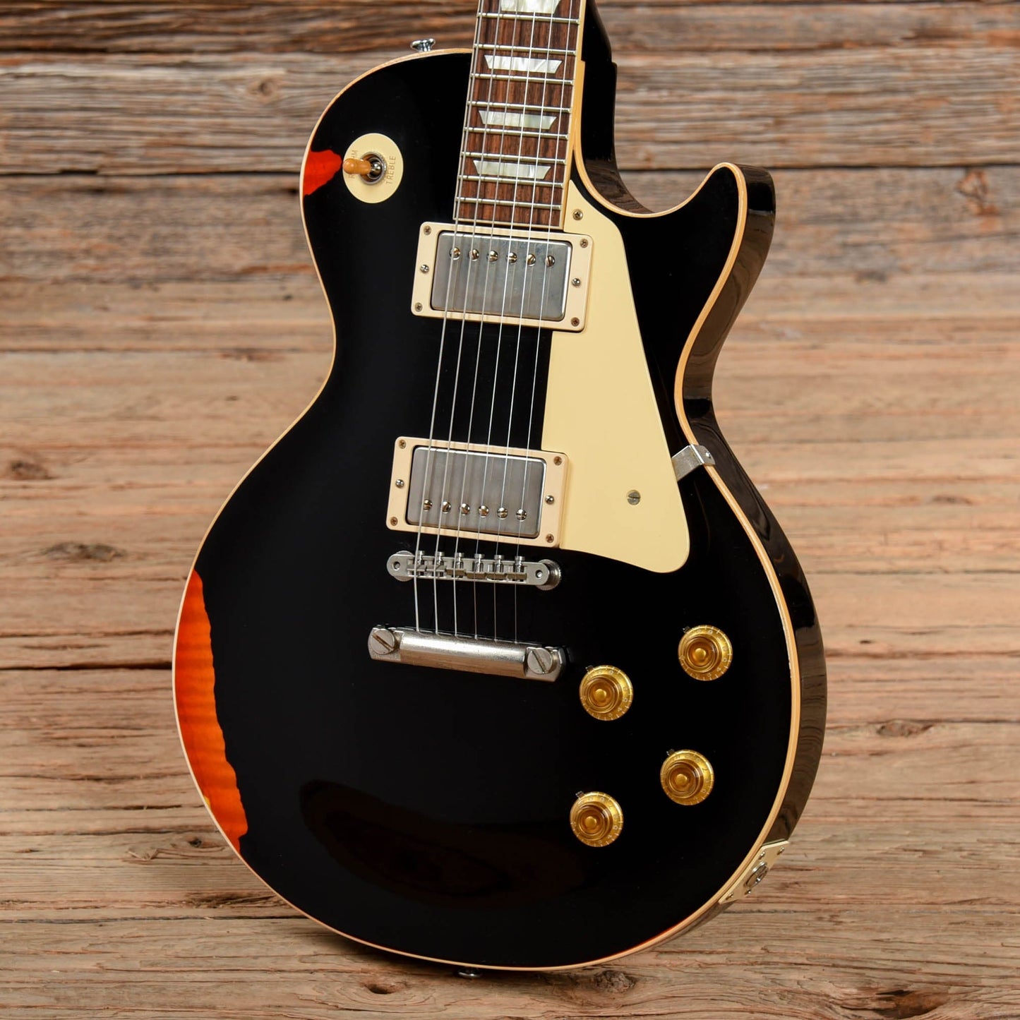 Gibson Custom 1958 Les Paul Standard Reissue Aged Ebony Painted Over Sunburst 2017 Electric Guitars / Solid Body