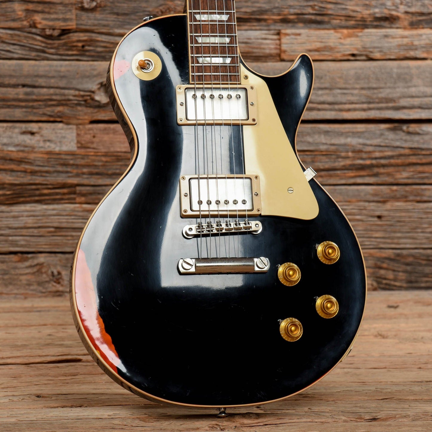 Gibson Custom 1958 Les Paul Standard Reissue Aged Ebony Painted Over Sunburst 2017 Electric Guitars / Solid Body