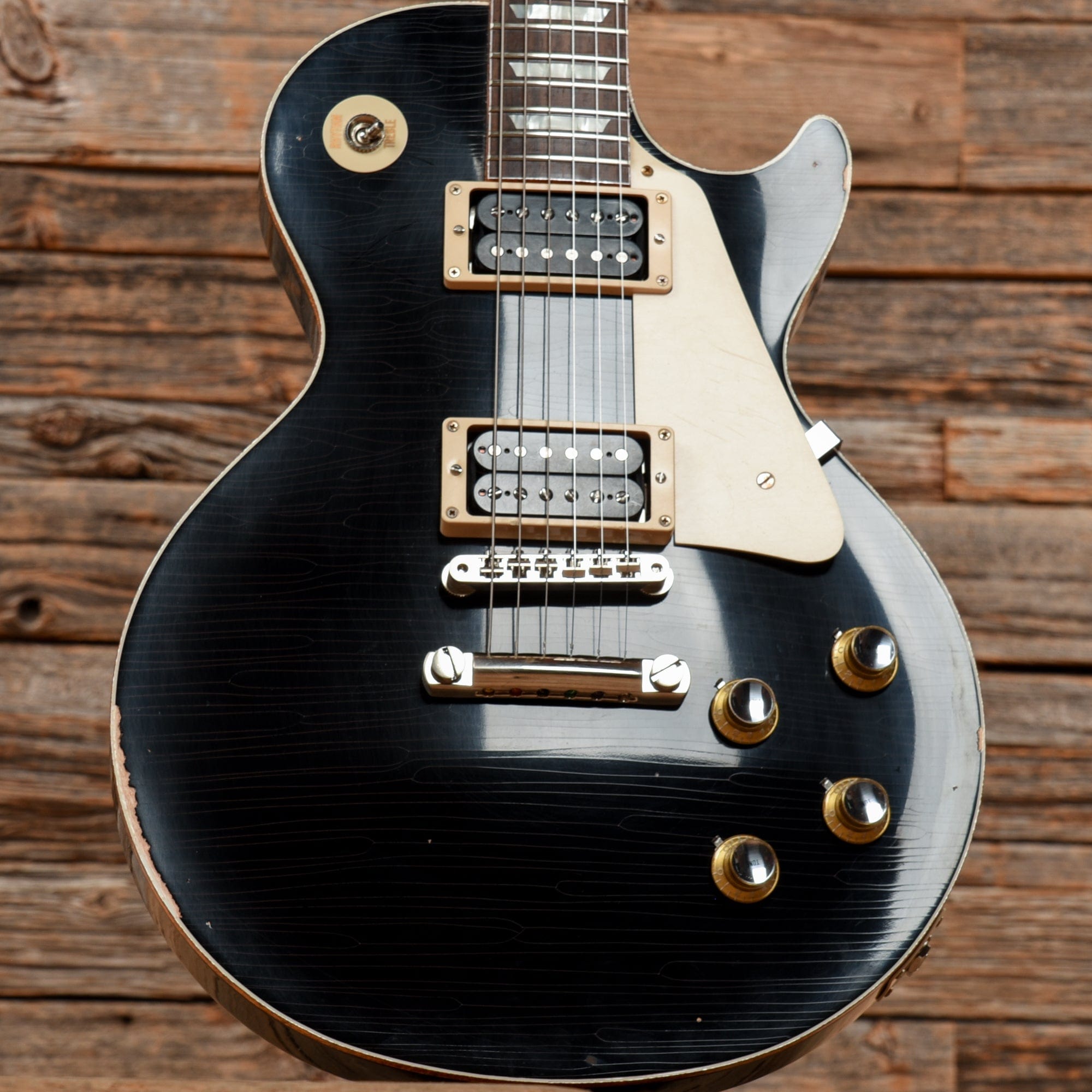 Gibson Custom '60 Les Paul Standard Reissue Aged Black w/ Gold Sparkle Binding 2015 Electric Guitars / Solid Body
