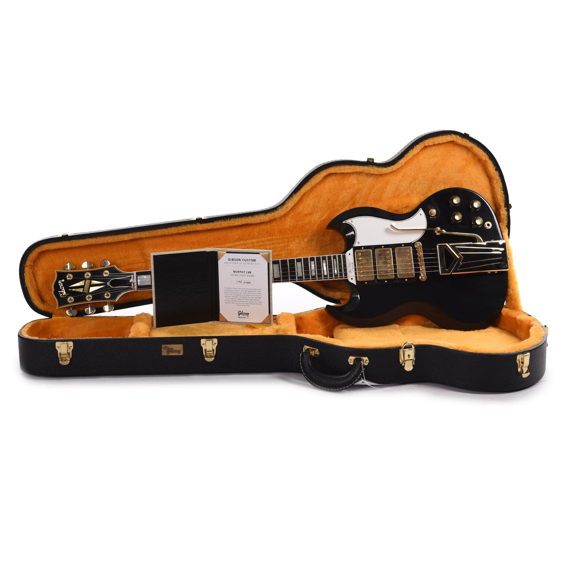 Gibson Custom Shop Murphy Lab 1961 Les Paul/SG Custom "CME Spec" Heavy Antique Ebony Ultra Light Aged w/Sideways Vibrola Electric Guitars / Solid Body