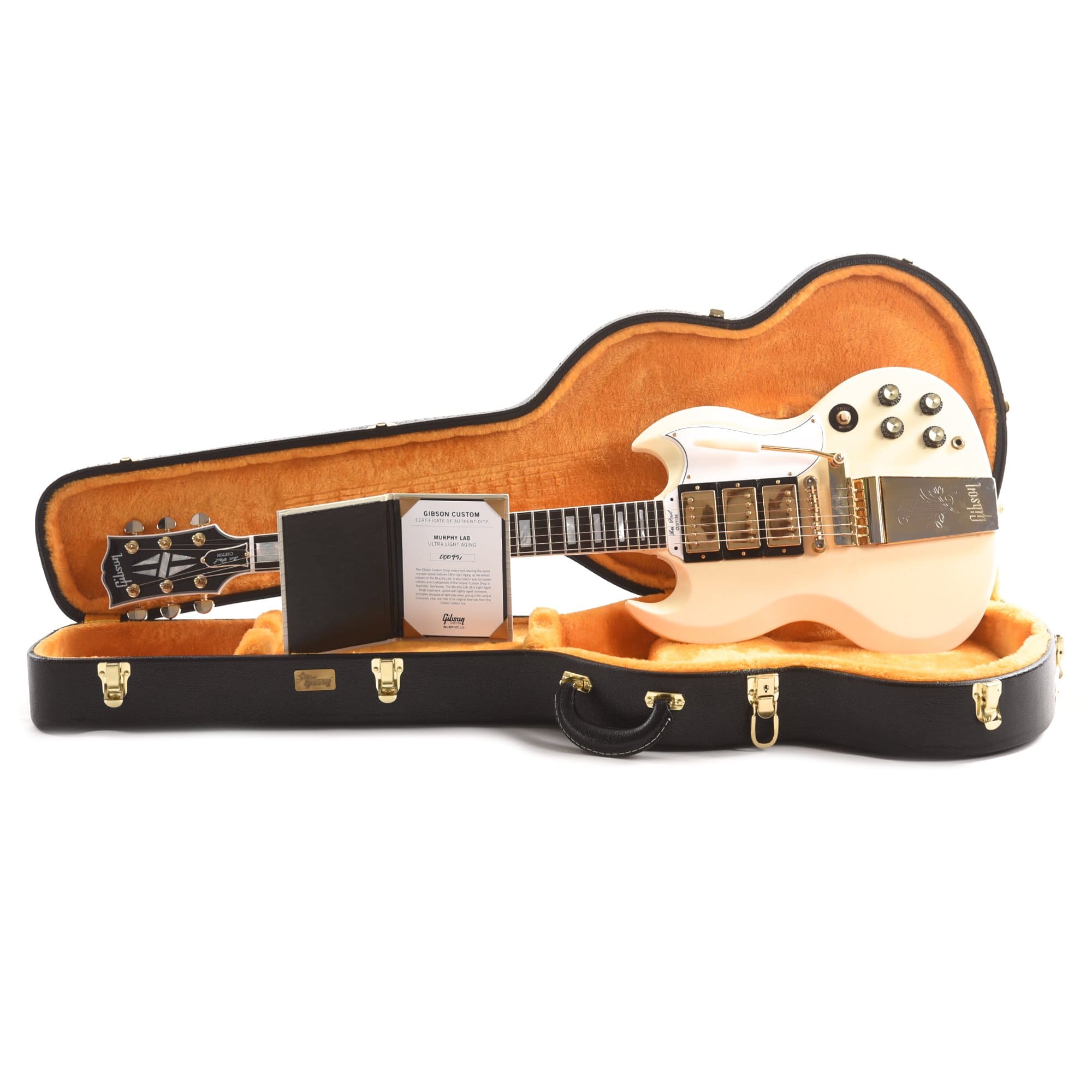 Gibson Custom Shop Murphy Lab 1963 Les Paul SG Custom Reissue 3-Pickup Classic White Ultra Light Aged w/Maestro Vibrola Electric Guitars / Solid Body