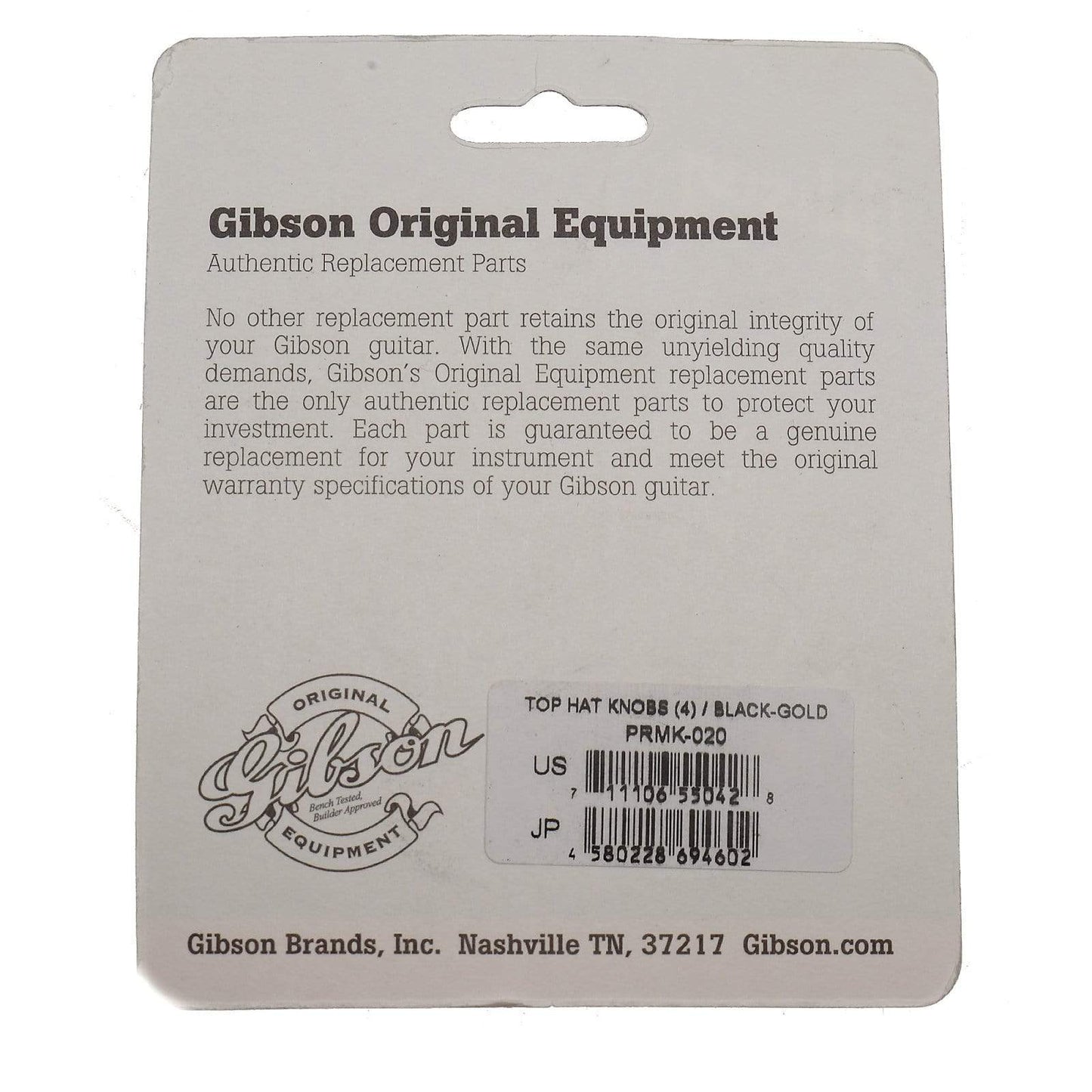Gibson Top Hat Knobs w/ Gold Metal Insert (2 Volume, 2 Tone) - Black Parts / Knobs