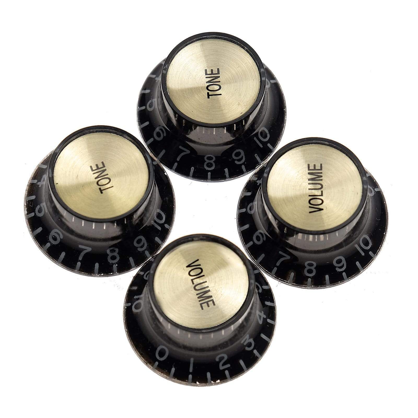 Gibson Top Hat Knobs w/ Gold Metal Insert (2 Volume, 2 Tone) - Black Parts / Knobs