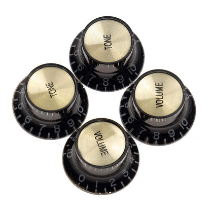 Gibson Top Hat Knobs w/ Gold Metal Insert (2 Volume, 2 Tone) - Black Parts / Knobs