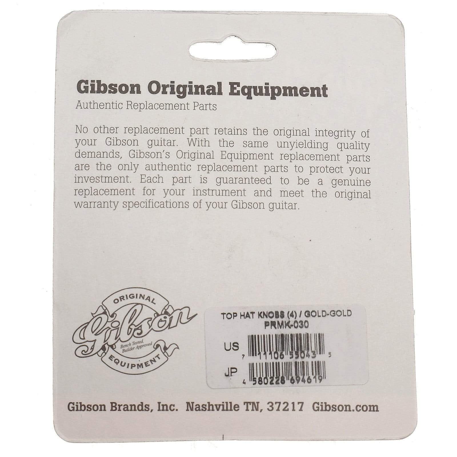 Gibson Top Hat Knobs w/ Gold Metal Insert (2 Volume, 2 Tone) - Gold Parts / Knobs