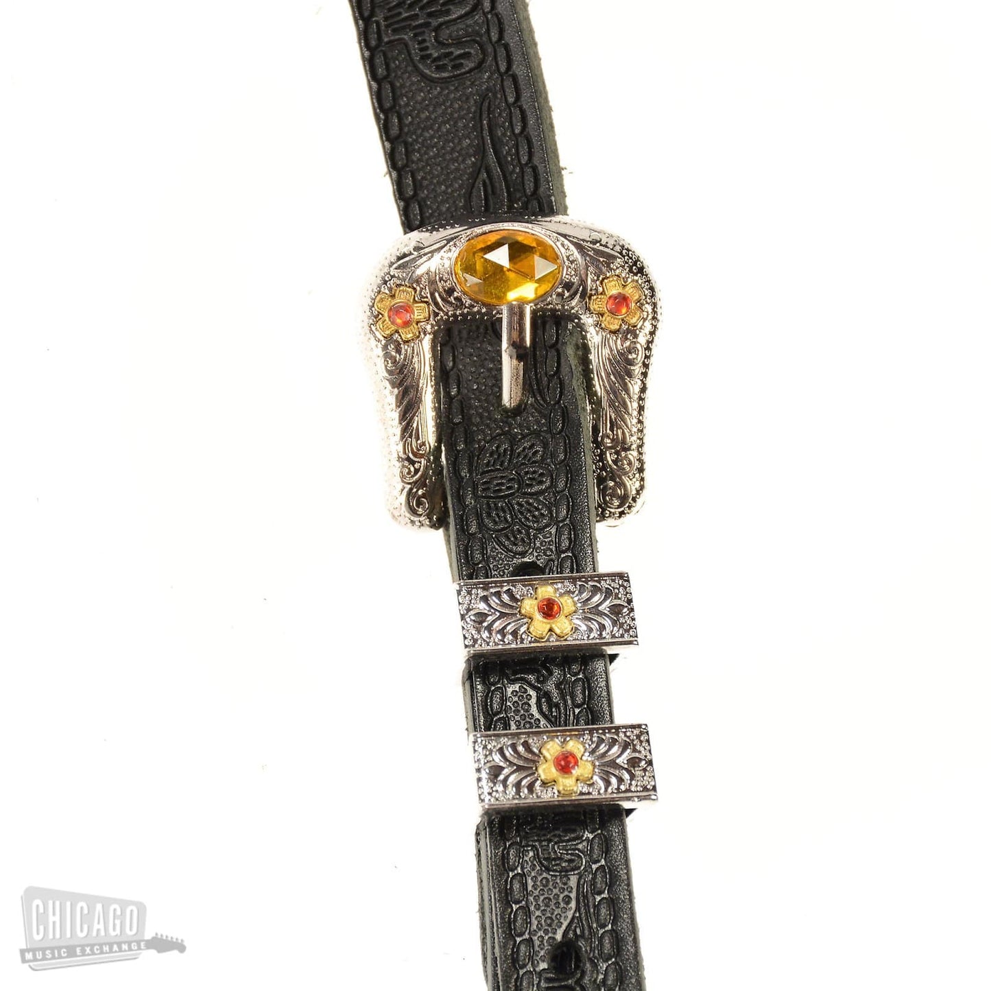 Gretsch G6332 Tooled Leather Jeweled Buckle Guitar Strap Black Accessories / Straps