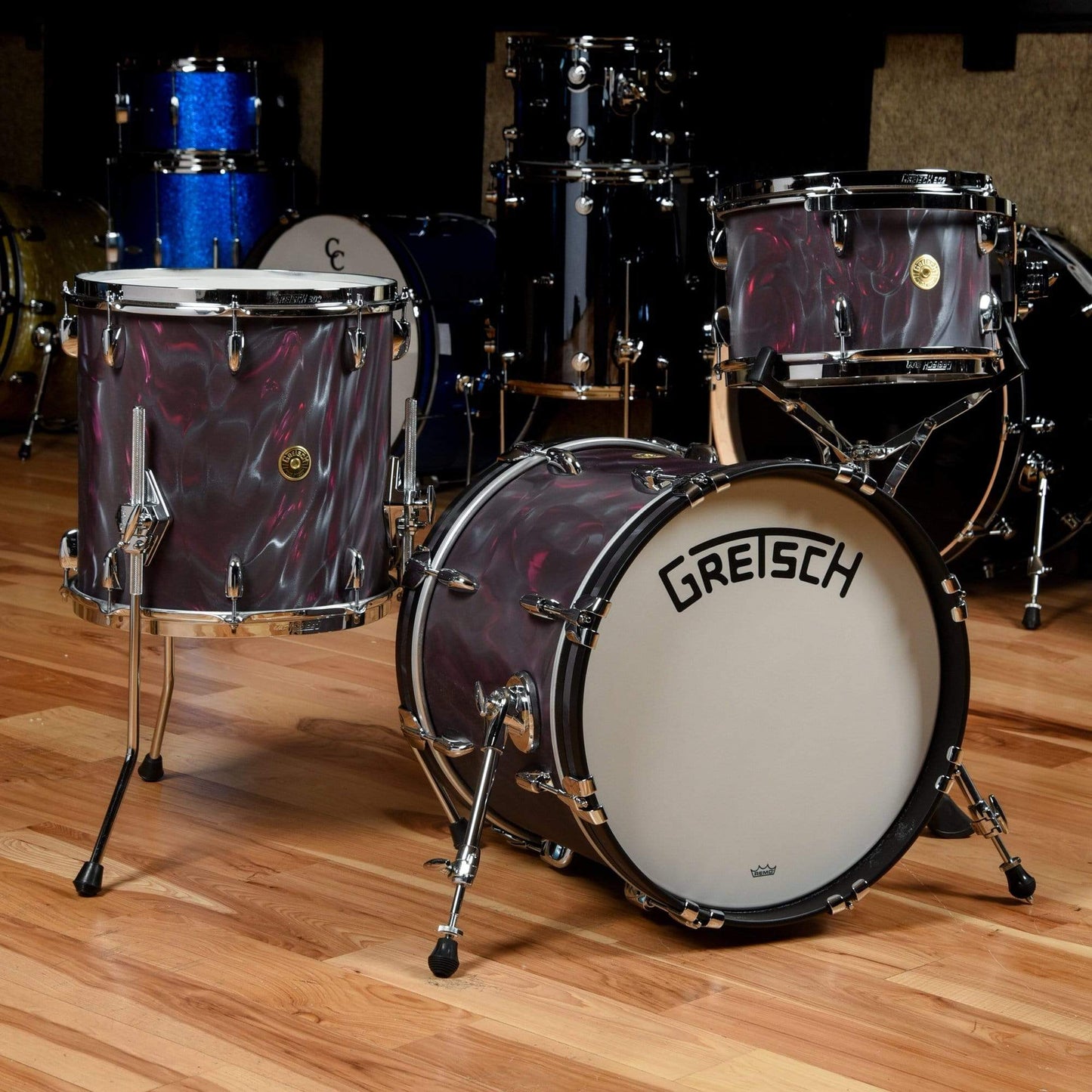 Gretsch Broadkaster 12/14/18 3pc. Drum Kit Black Satin Flame Drums and Percussion / Acoustic Drums / Full Acoustic Kits