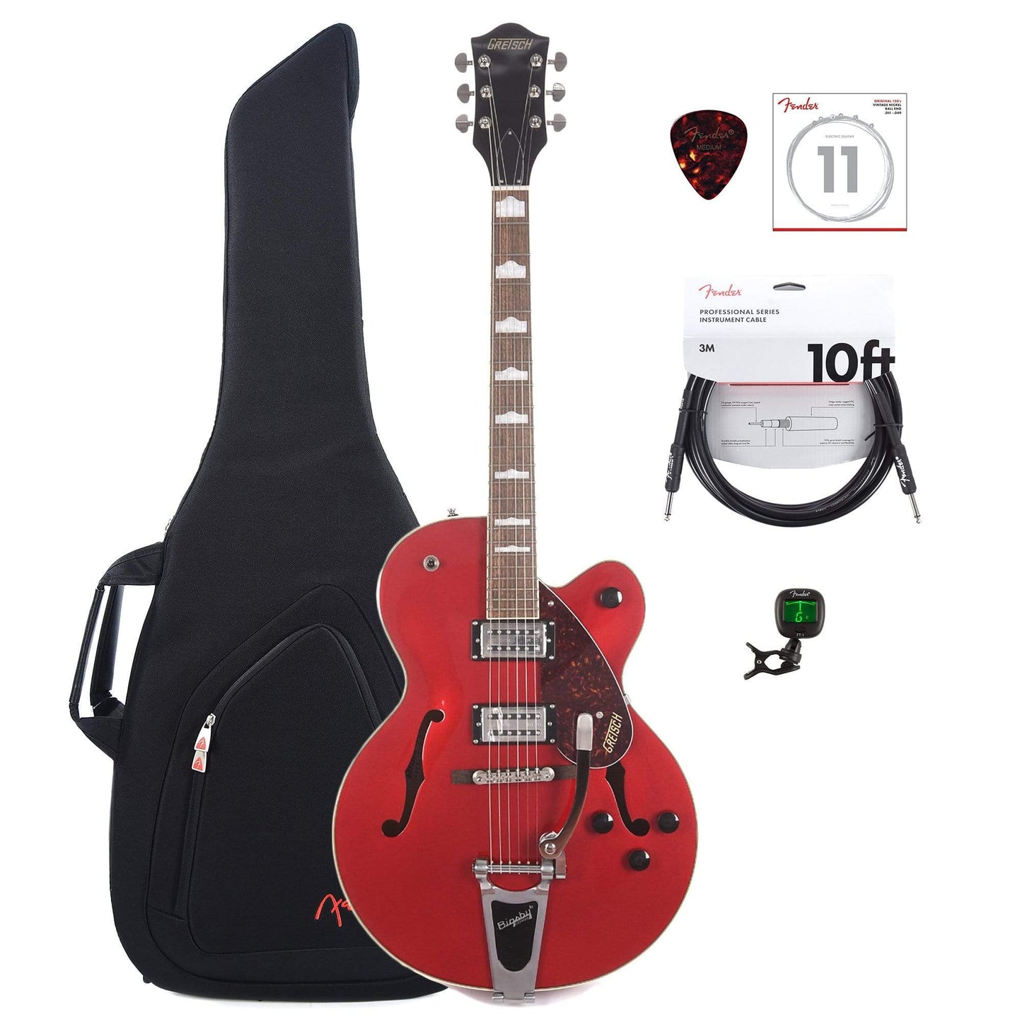 Gretsch G2420T Streamliner Hollow Body Candy Apple Red w/Bigsby & Broad'Tron Pickups w/Gig Bag, Tuner, (1) Cable, Picks and Strings Bundle Electric Guitars / Hollow Body