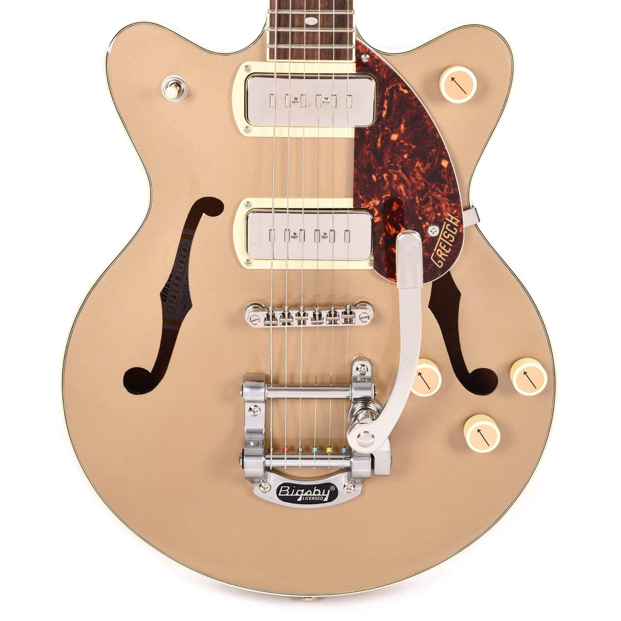 Gretsch G2655T-P90 Streamliner Center Block Jr. Double-Cut P90 Two-Tone Sahara Metallic/Vintage Mahogany Stain w/Bigsby Electric Guitars / Semi-Hollow