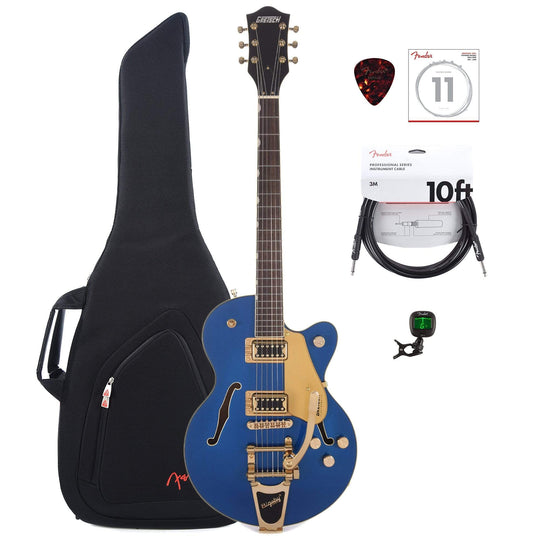 Gretsch G5655TG Electromatic Center Block Jr. Azure Metallic w/Bigsby & Black Top Broad'Tron Pickups w/Gig Bag, Tuner, (1) Cable, Picks and Strings Bundle Electric Guitars / Semi-Hollow