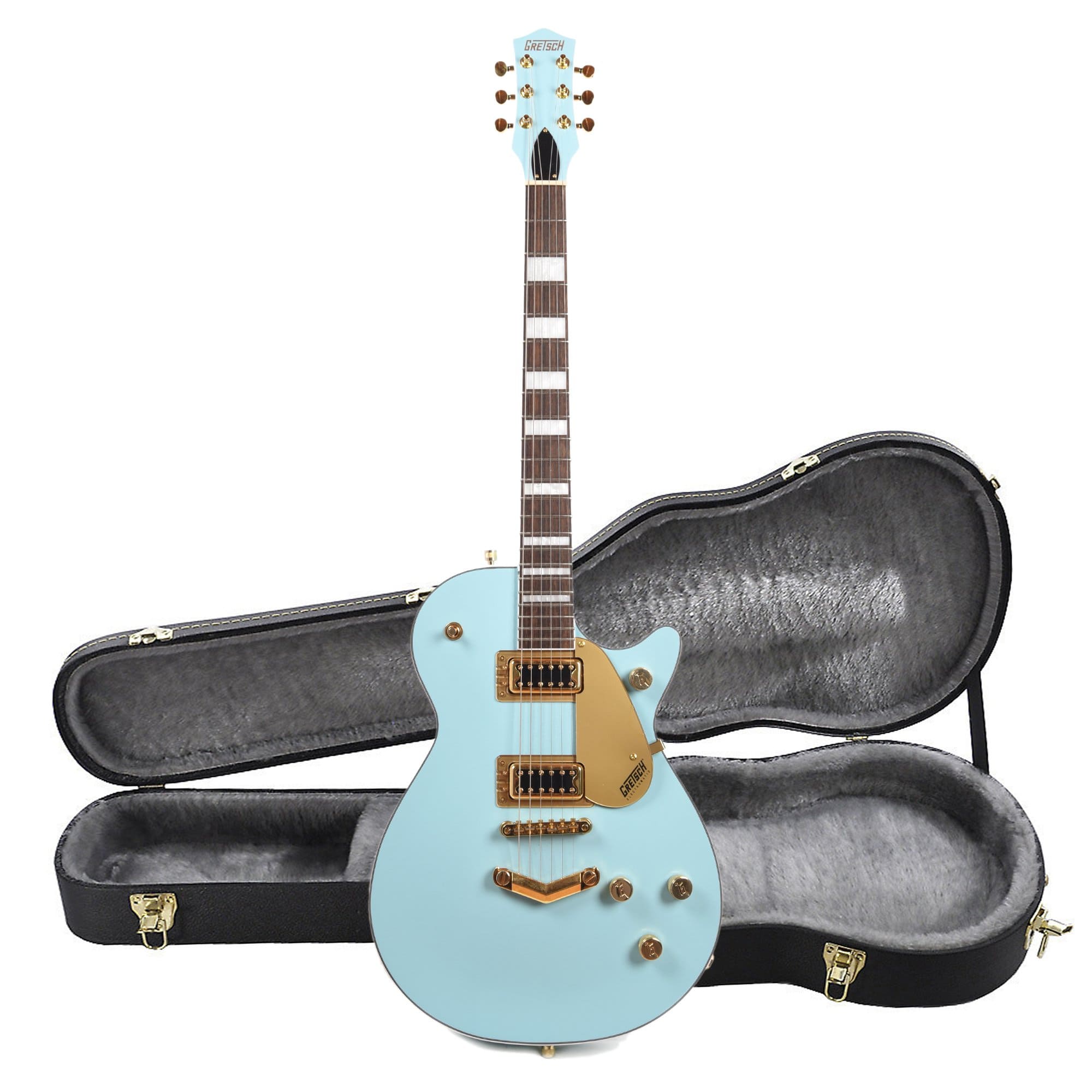 Gretsch G5230 Electromatic Jet FT Daphne Blue w/Gold Hardware and Hardshell Case Bundle Electric Guitars / Solid Body