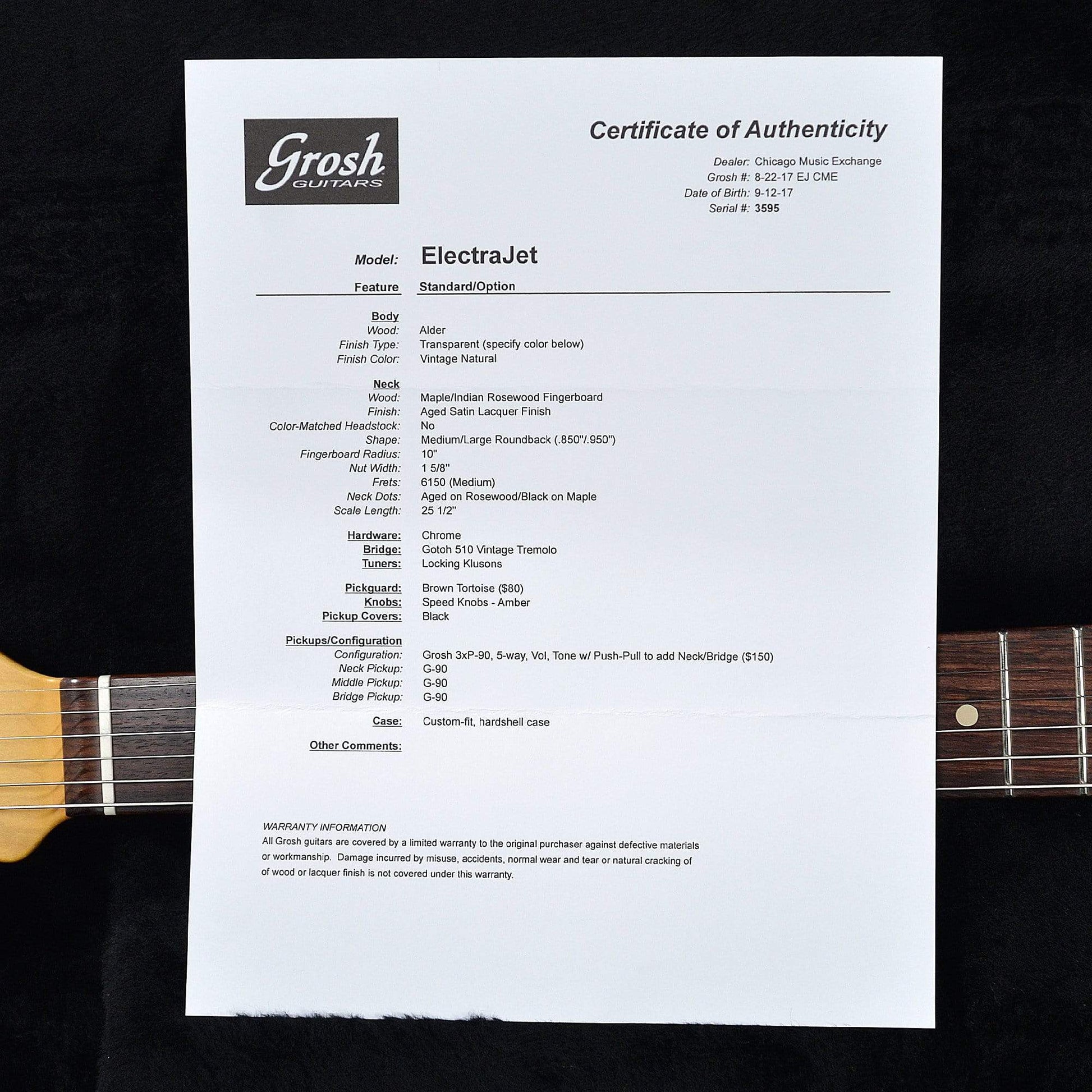 Grosh ElectraJet Vintage Natural RW w/G-90 Pickups & Hardshell Case Electric Guitars / Solid Body