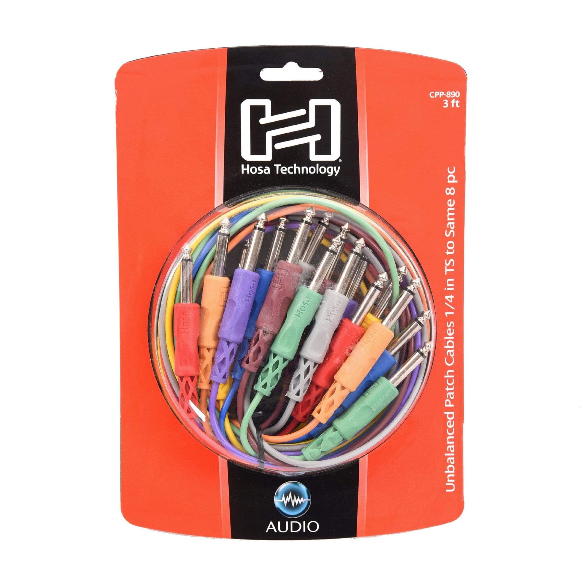 Hosa CPP-890 1/4-inch TS Male Patch Cable 3' Various Colors (8 Pack) Accessories / Cables