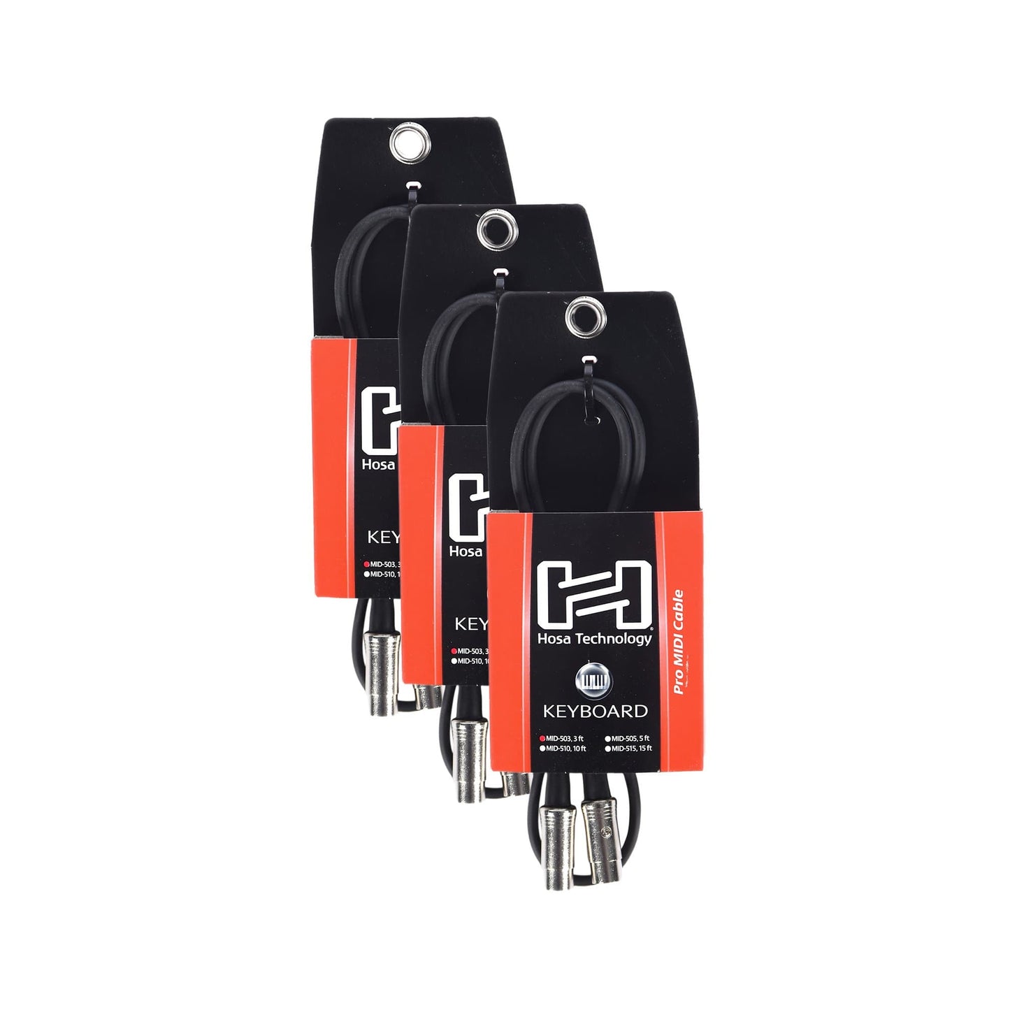 Hosa Pro MIDI Cable Serviceable 5-pin DIN to DIN 3 ft 3 Pack Bundle Accessories / Cables