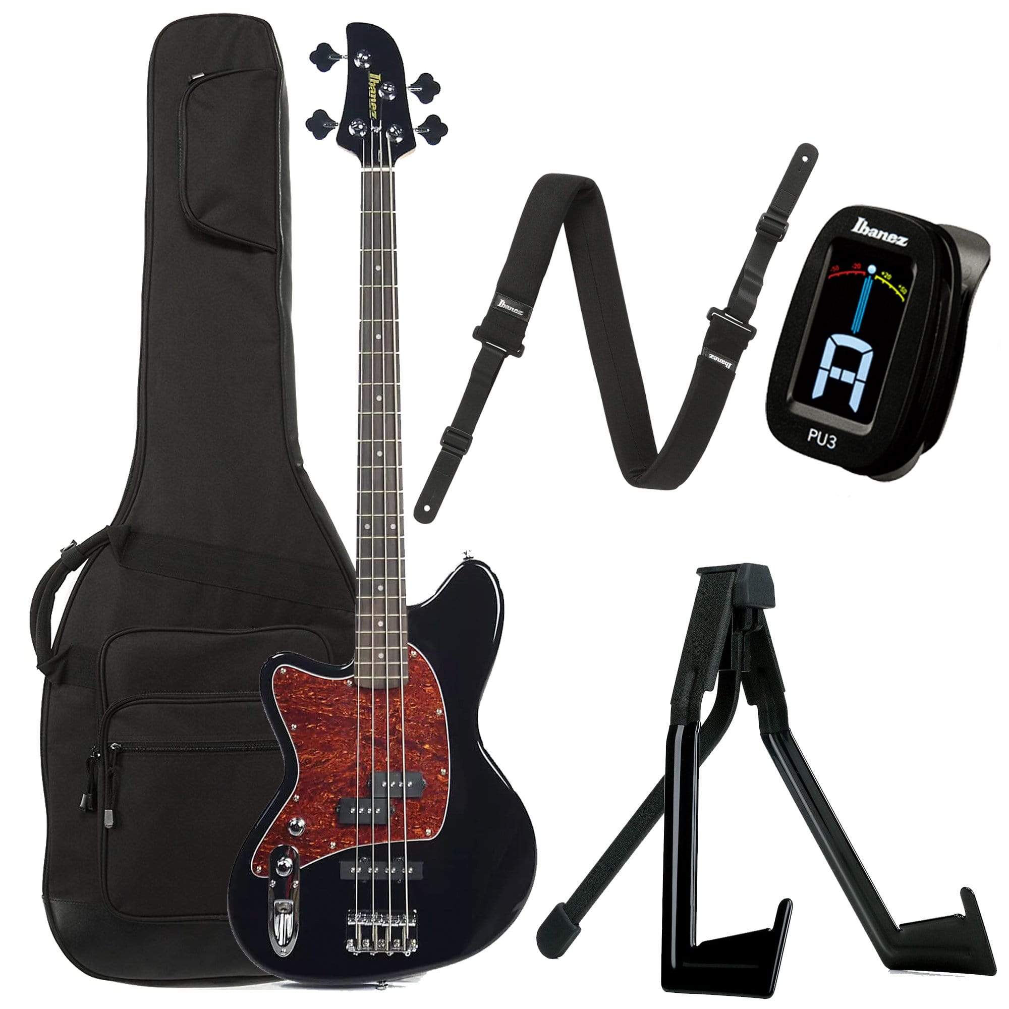 Ibanez TMB100LBK Talman Bass Black LEFTY Bundle w/ Ibanez Gig Bag, Stand, Tuner and Strap Bass Guitars / 4-String
