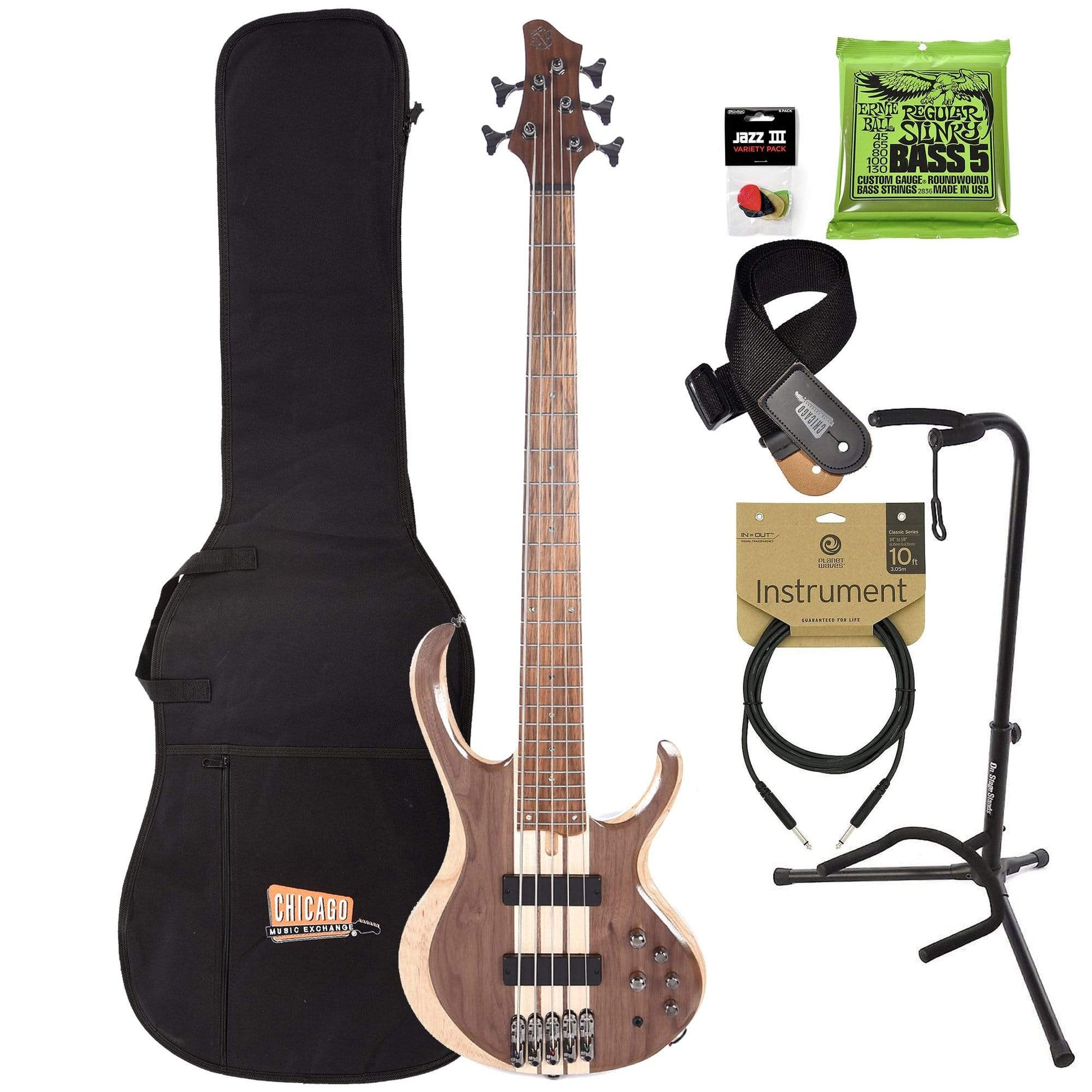 Ibanez BTB745 BTB Standard 5-String Bass Natural Low Gloss Essentials Bundle Bass Guitars / 5-String or More