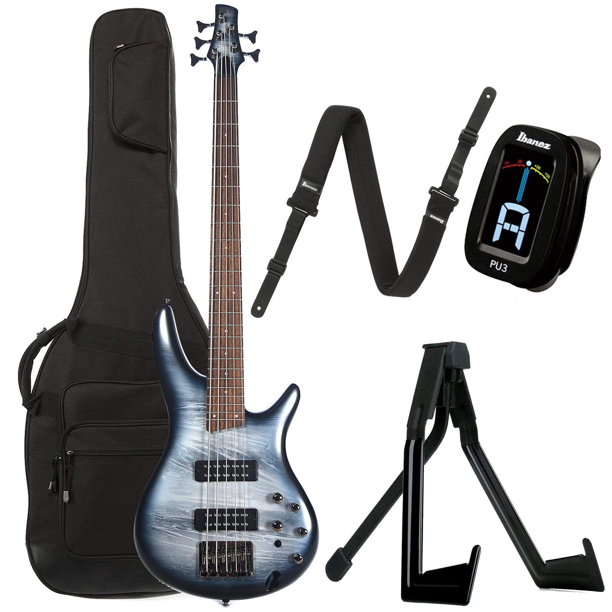 Ibanez SR305E SR Standard 5-String Bass Black Planet Matte Bundle w/ Ibanez Gig Bag, Stand, Tuner and Strap Bass Guitars / 5-String or More