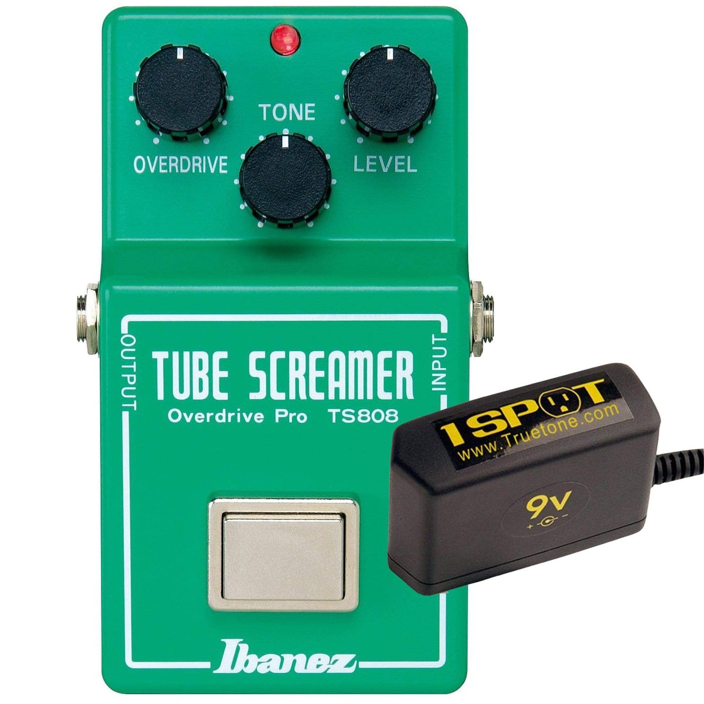 Ibanez TS-808 Tube Screamer Pro Bundle w/ Truetone 1 Spot Space Saving 9v Adapter Effects and Pedals / Overdrive and Boost