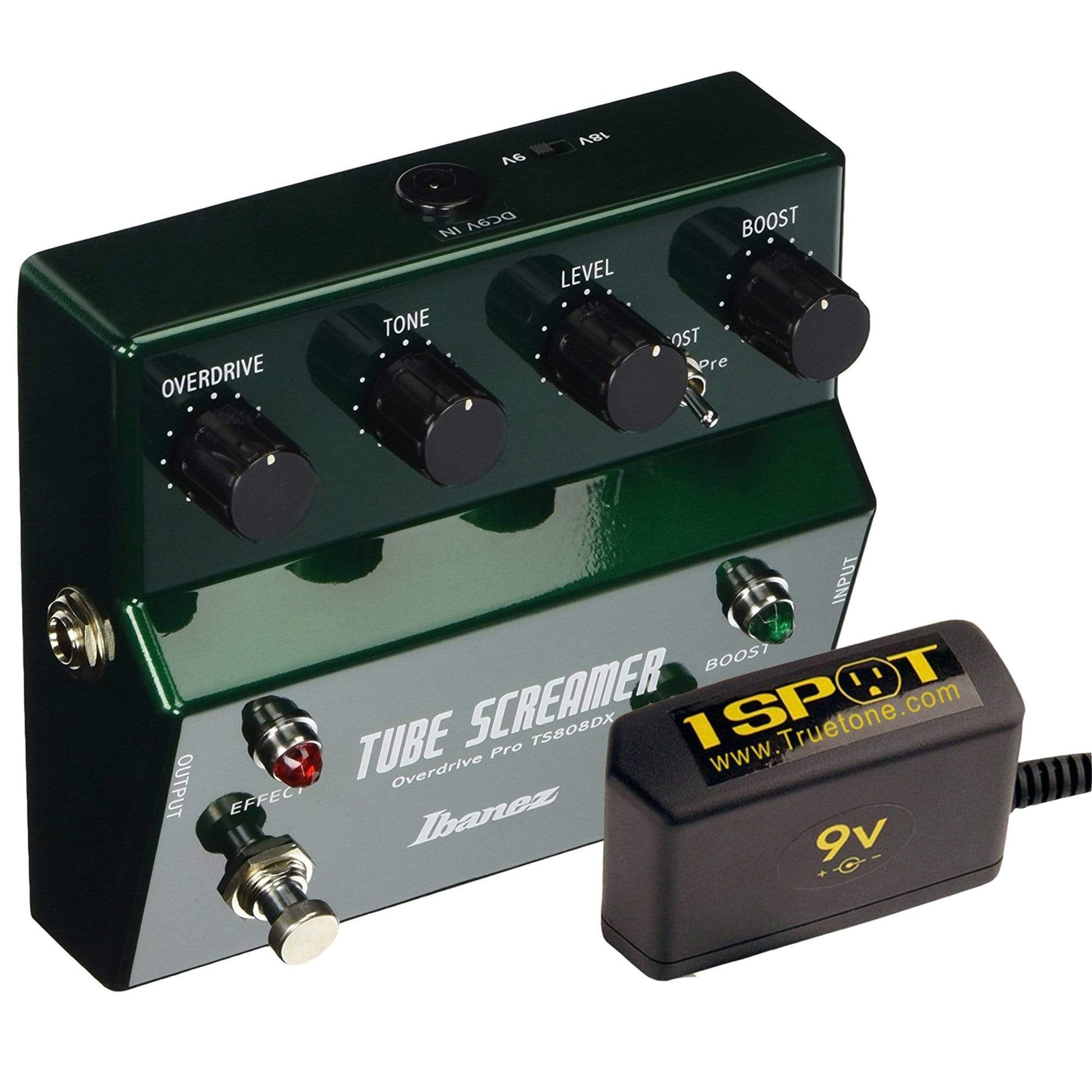 Ibanez TS808DX Tube Screamer Pro Deluxe w/Booster Bundle w/ Truetone 1 Spot Space Saving 9v Adapter Effects and Pedals / Overdrive and Boost