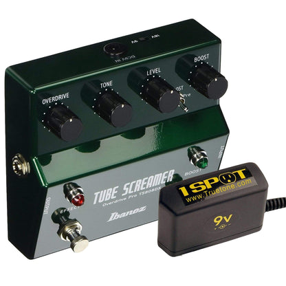 Ibanez TS808DX Tube Screamer Pro Deluxe w/Booster Bundle w/ Truetone 1 Spot Space Saving 9v Adapter Effects and Pedals / Overdrive and Boost