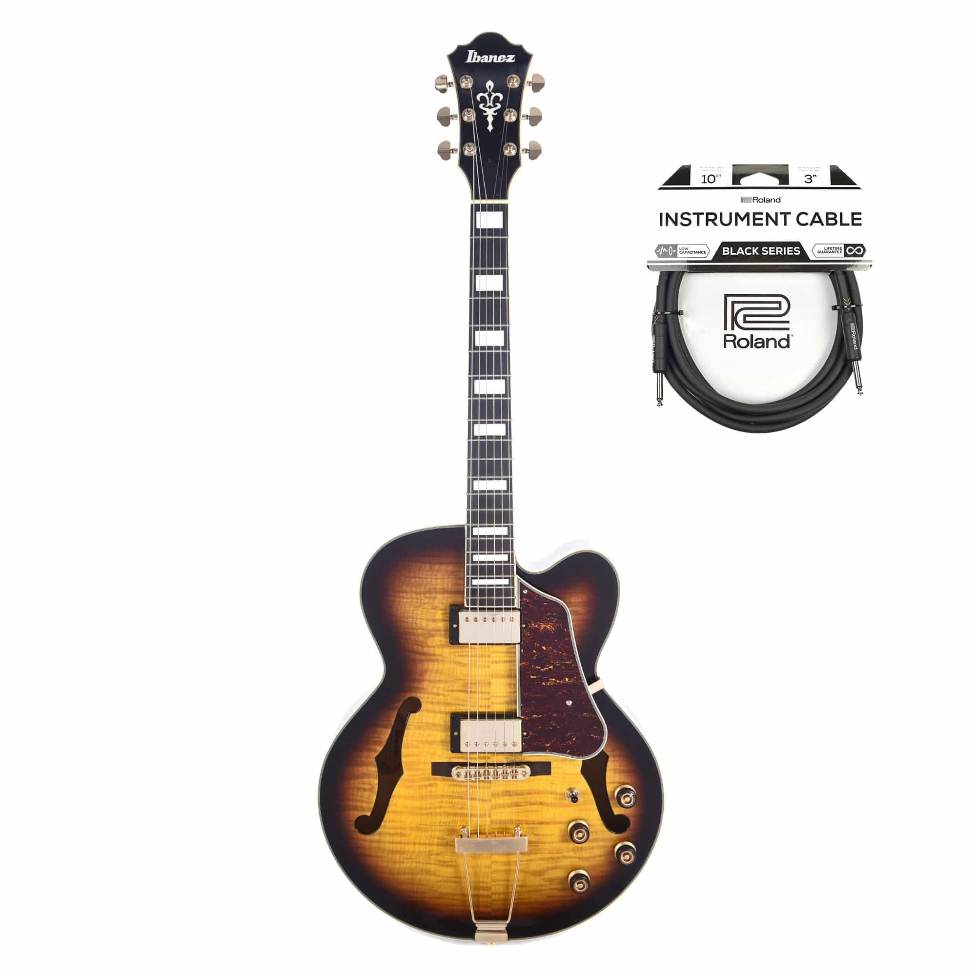 Ibanez AF95FM Artcore Expressionist Antique Yellow Sunburst Hollow Body Cable Bundle Electric Guitars / Hollow Body