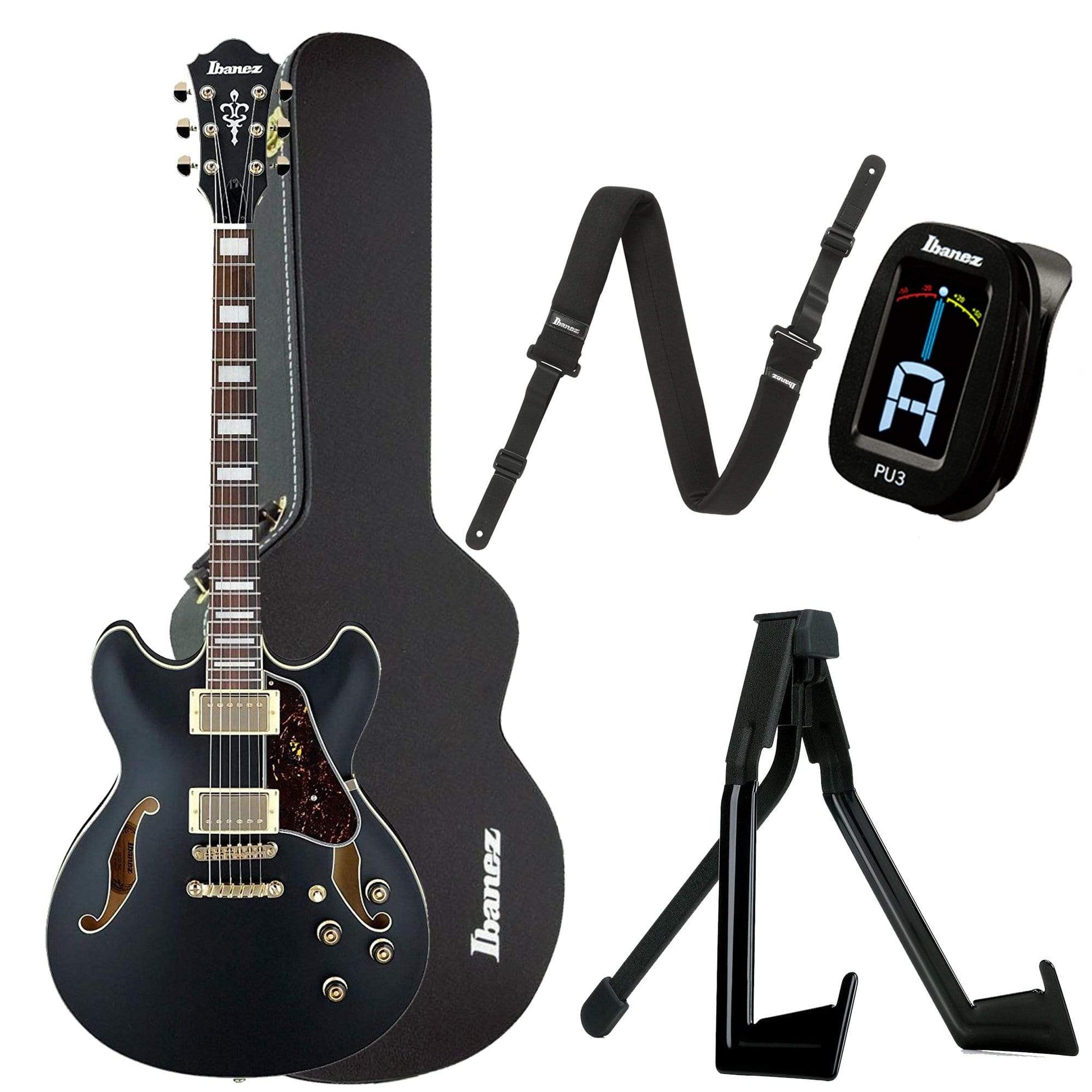Ibanez Artcore AS73G Black Flat Bundle w/ Ibanez Hardshell Case, Stand, Tuner and Strap Electric Guitars / Hollow Body