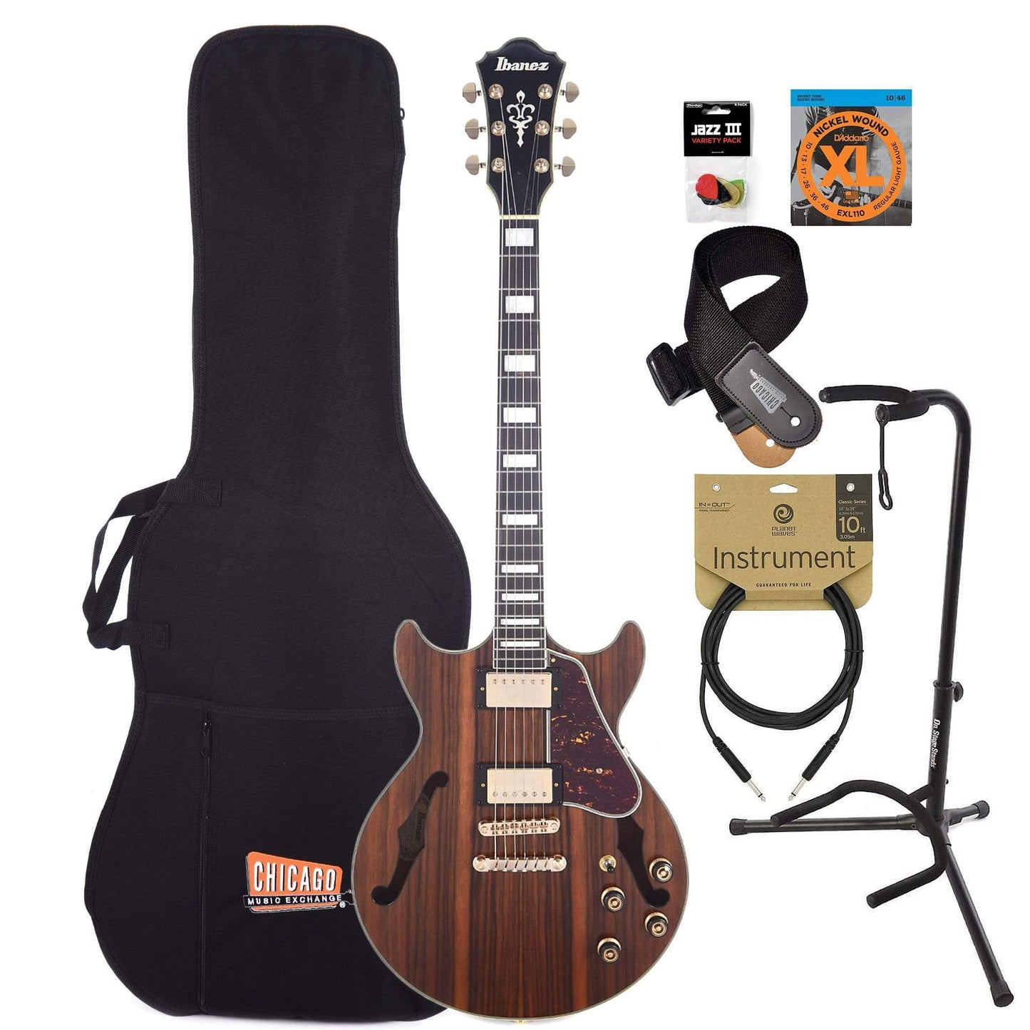Ibanez AM93ME Artcore Expressionist Macassar Ebony Semi-Hollow Body Essentials Bundle Electric Guitars / Semi-Hollow
