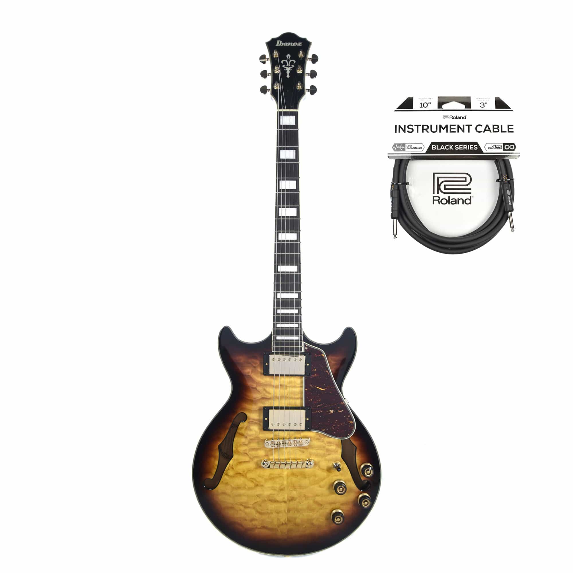 Ibanez AM93QM Artcore Expressionist Semi-Hollow Body Antique Yellow Sunburst and (1) Cable Bundle Electric Guitars / Semi-Hollow
