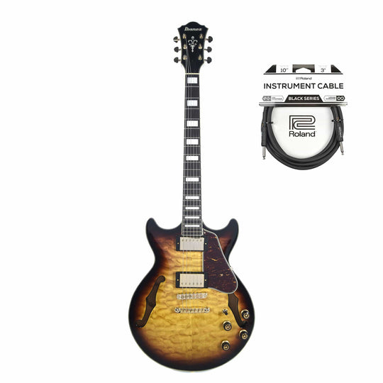 Ibanez AM93QM Artcore Expressionist Semi-Hollow Body Antique Yellow Sunburst and (1) Cable Bundle Electric Guitars / Semi-Hollow