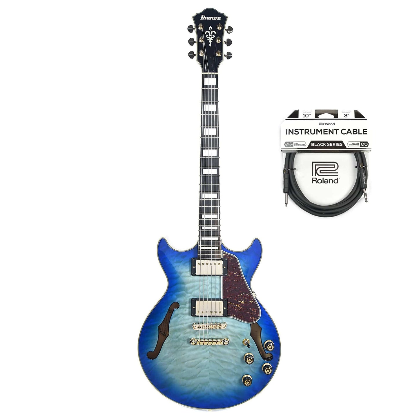 Ibanez AM93QM Artcore Expressionist Semi-Hollow Body Jet Blue Burst Cable Bundle Electric Guitars / Semi-Hollow