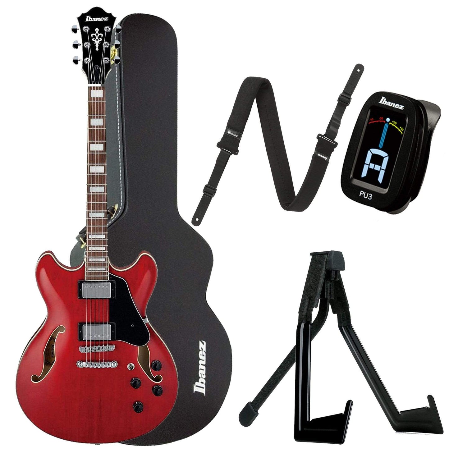 Ibanez Artcore AS73 Transparent Cherry Red Bundle w/ Ibanez Hardshell Case, Stand, Tuner and Strap Electric Guitars / Semi-Hollow