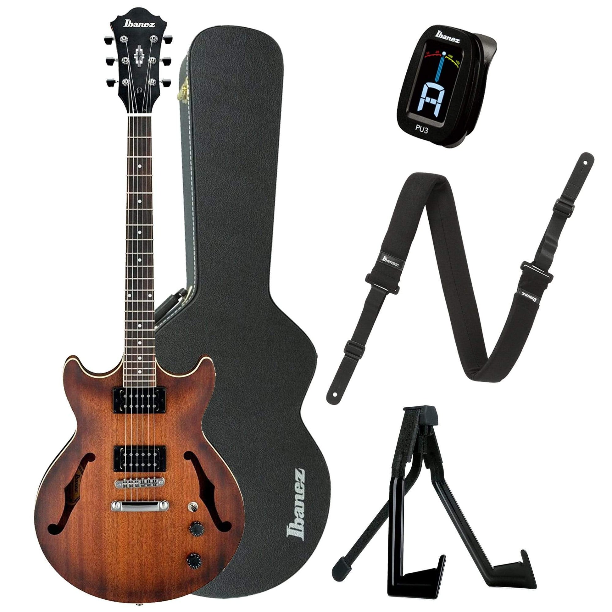 Ibanez Artcore Semi-Hollow Body Tobacco Flat Bundle w/ Ibanez Hardshell Case, Stand, Tuner and Strap Electric Guitars / Semi-Hollow