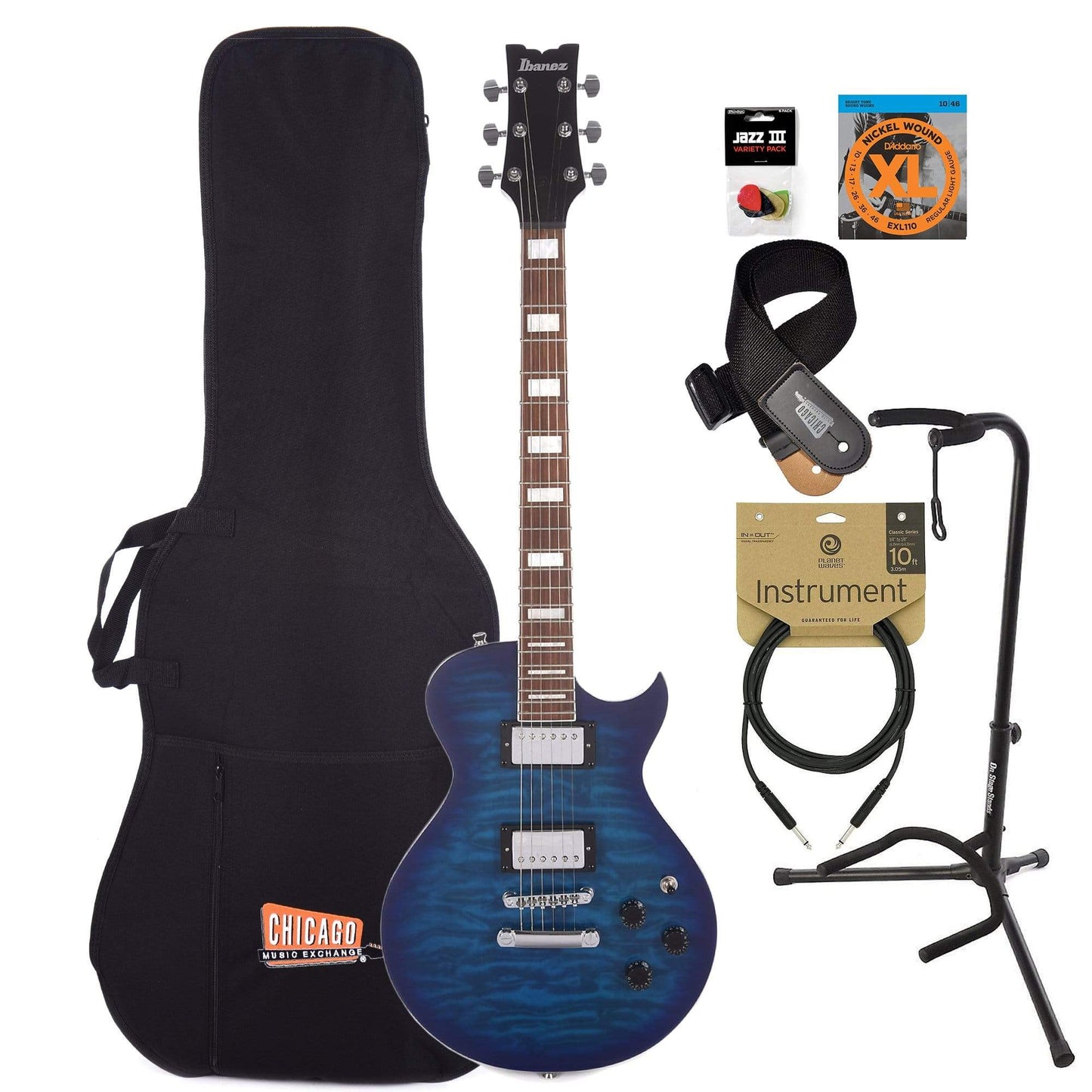 Ibanez ART120QA ART Standard Transparent Blue Burst Essentials Bundle Electric Guitars / Solid Body