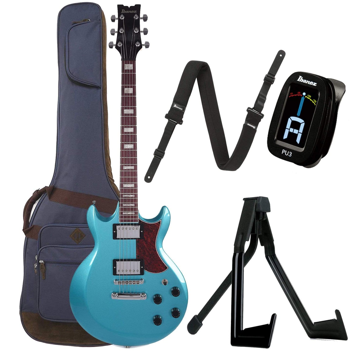 Ibanez AX120 AX Standard Metallic Light Blue Bundle w/ Ibanez Gig Bag, Stand, Tuner and Strap Electric Guitars / Solid Body