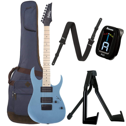 Ibanez GRG7221M 7-String Metallic Light Blue Bundle w/ Ibanez Gig Bag, Stand, Tuner and Strap Electric Guitars / Solid Body